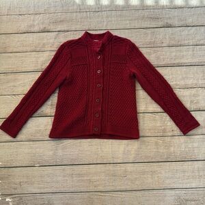 LL Bean 100% Cotton Burgundy Maroon Knit Button Sweater Cardigan Size Medium